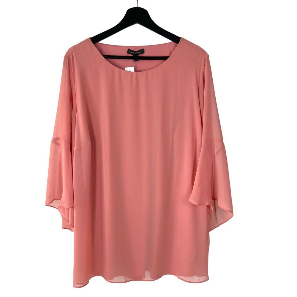 NWT Lane Bryant Pink Flutter Long Sleeve Sheer Flowy Top 18 22